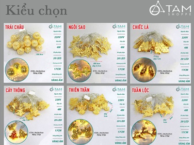 Dây đèn led phụ kiện kim loại vàng ánh kim [Nhiều kiểu - Điện] DAYDEN-25
